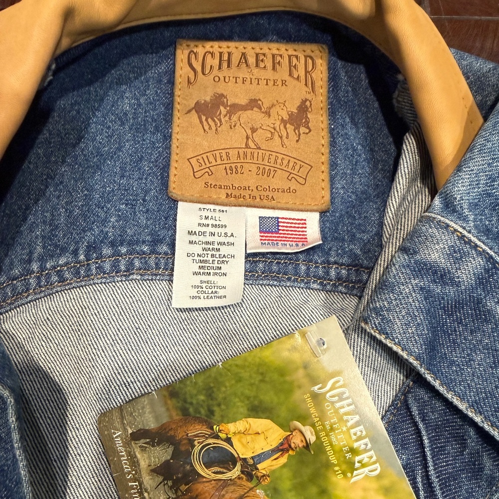 Schaefer Outfitters Denim Jacket with Leather Collar NEW WITH TAGS - Picture 5 of 6